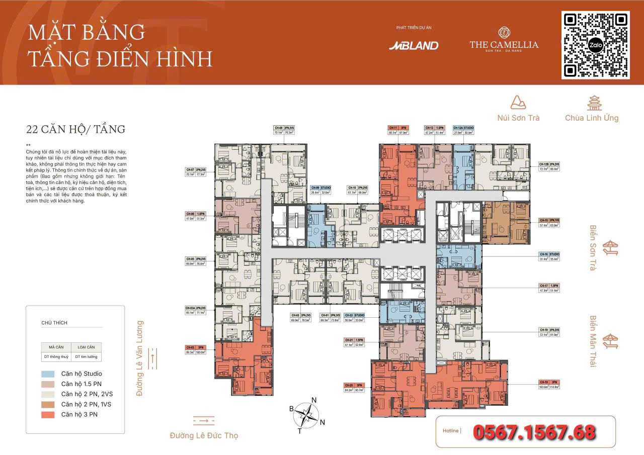 Layout mặt bằng căn hộ The Camellia Đà Nẵng.